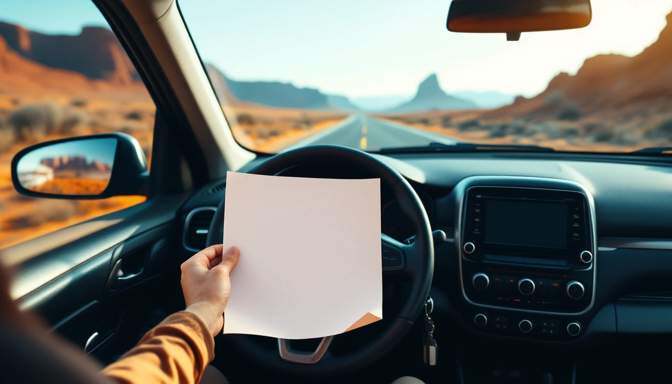 A compact rental car parked beside a bright open road