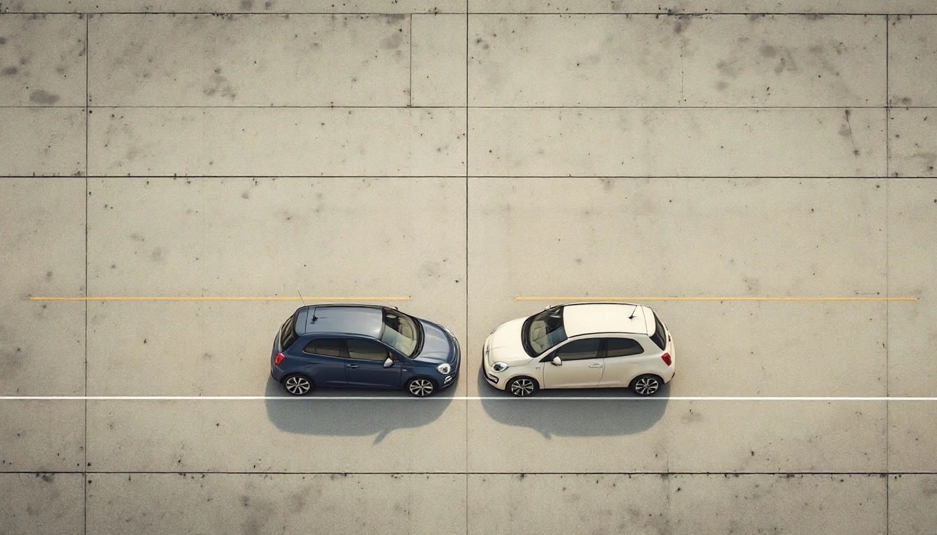Two identical compact cars parked nose to nose for comparison — DiscoverCars vs EconomyBookings: Which Booking Site Is Better?