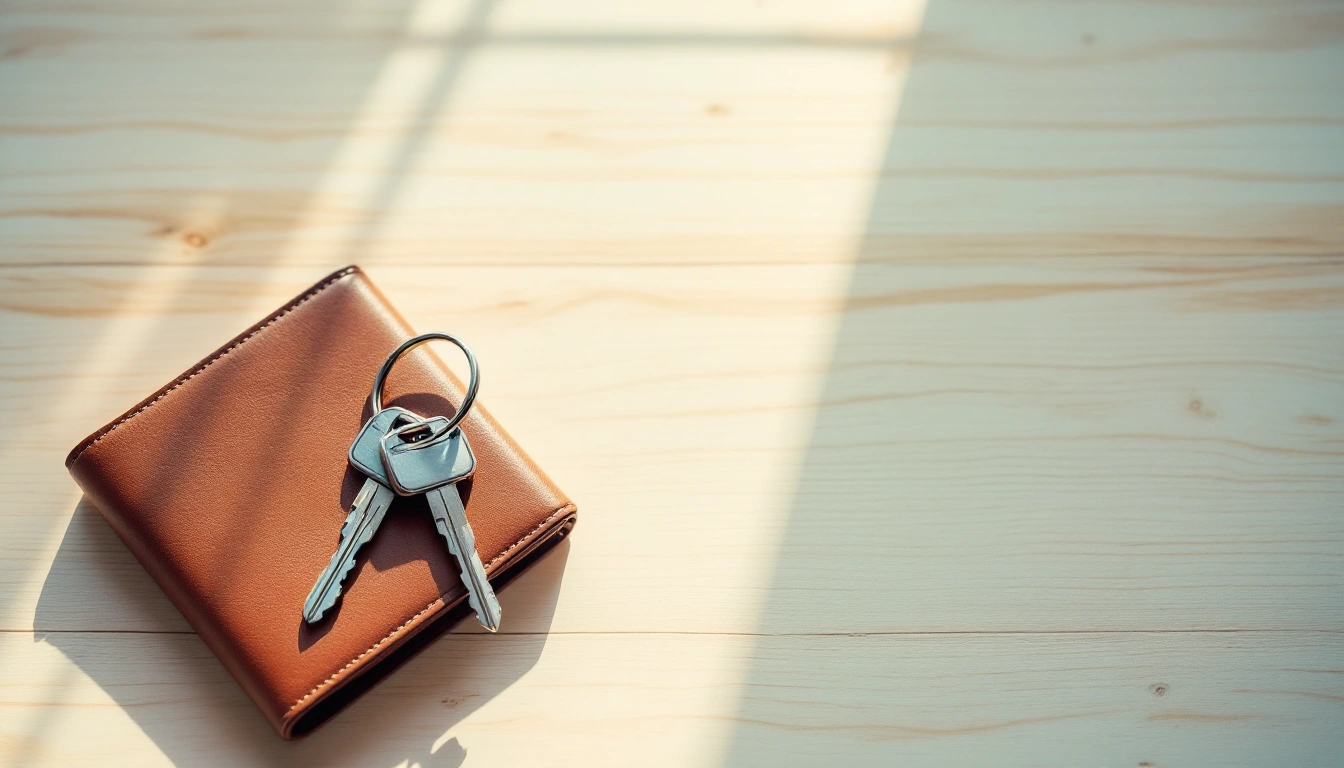 Plain car keys and an unmarked leather wallet on a bare wooden counter — Car Rental Without a Credit Card: Debit and Cash Options