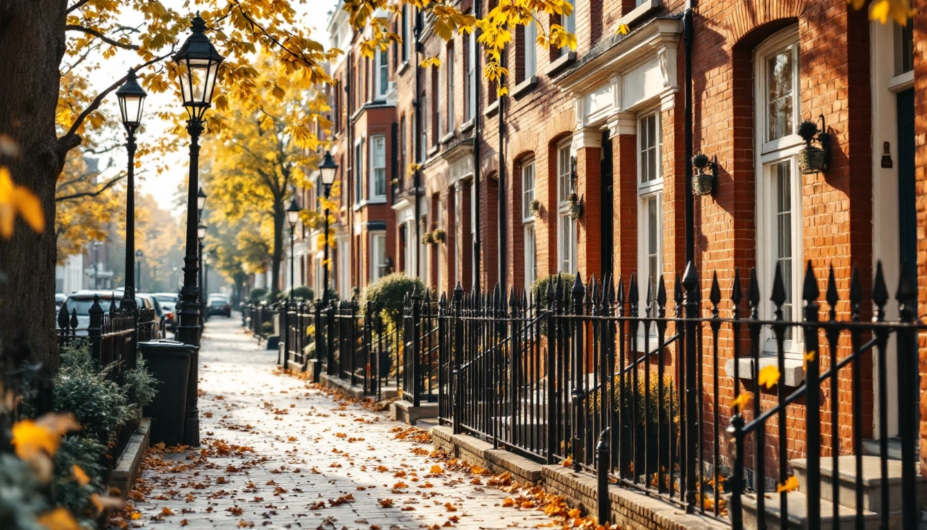 A narrow brick street of red-brick row houses with gas lamps — Do You Need a Car in Boston?