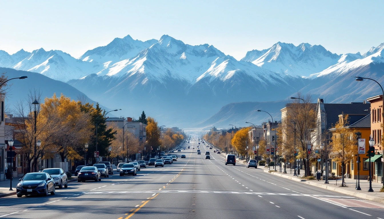 A city boulevard with snow-capped mountains rising at the end of the street — Do You Need a Car in Denver?