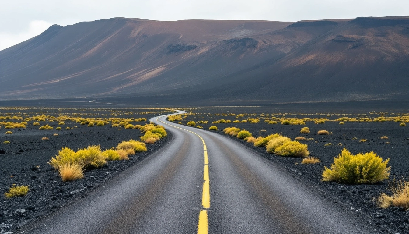 A road crossing a black lava field toward a distant volcanic slope — Do You Need a Car in Hawaii?