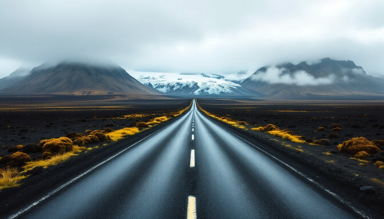A single-lane road crossing a black volcanic plain toward distant glaciers — Do You Need a Car in Iceland?