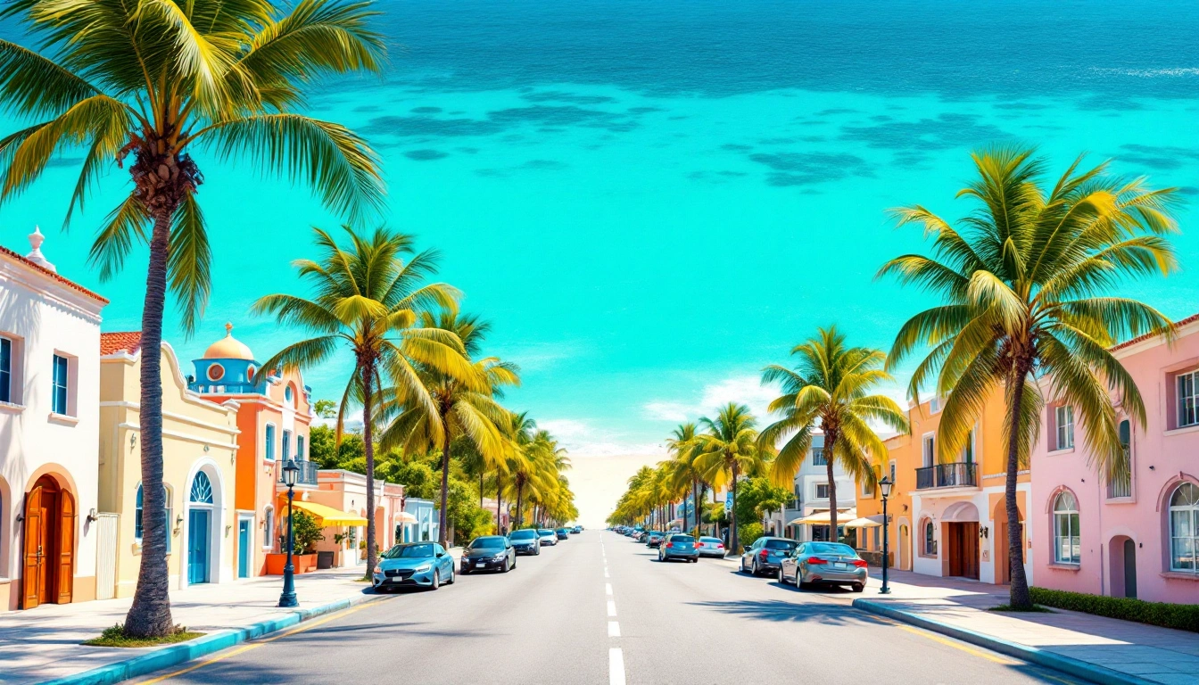 A palm-lined causeway beside pastel art-deco buildings and turquoise water — Do You Need a Car in Miami?