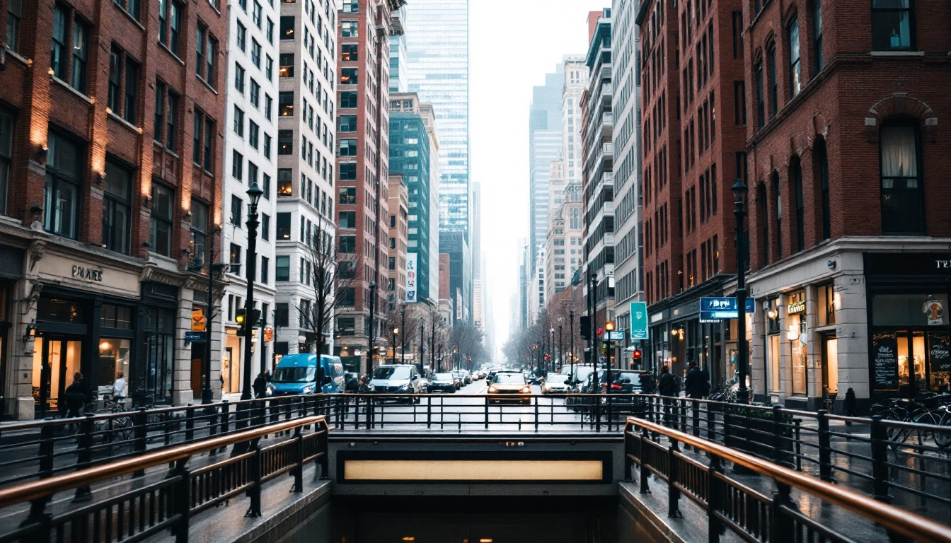 A dense city avenue of tall buildings with a subway entrance in the foreground — Do You Need a Car in NYC?