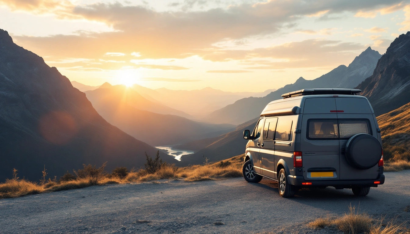 A camper van parked at a scenic mountain overlook at sunrise — Camper Van Rental: How It Works, What It Costs, and Where to Book