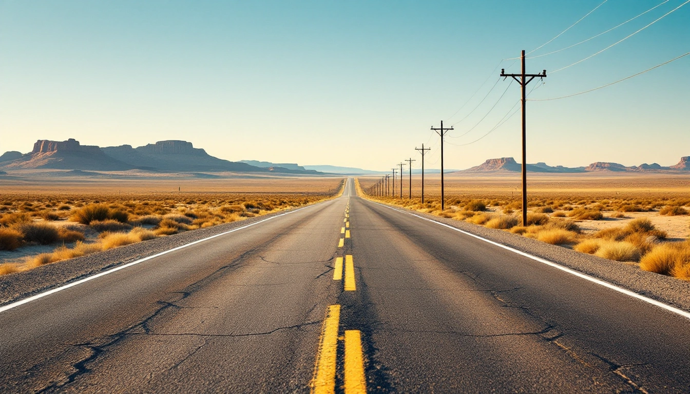 A long empty two-lane desert highway running straight to the horizon — Route 66 Road Trip: The Rental-Car Plan for the Mother Road
