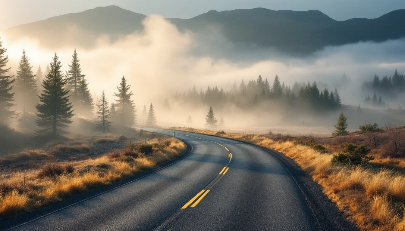 A quiet park road curving through a steaming geothermal valley at dawn — Yellowstone National Park Road Trip: The Rental-Car Plan