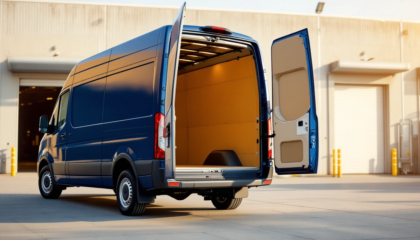 A tall high-roof cargo van with rear doors open showing an empty cargo bay — Sprinter Van Rental: When It's the Right Van and How to Book One